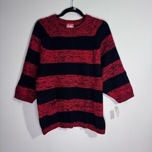 Vintage 80s Cherry Stix Red Black Striped Sweater Deadstock Oversized
